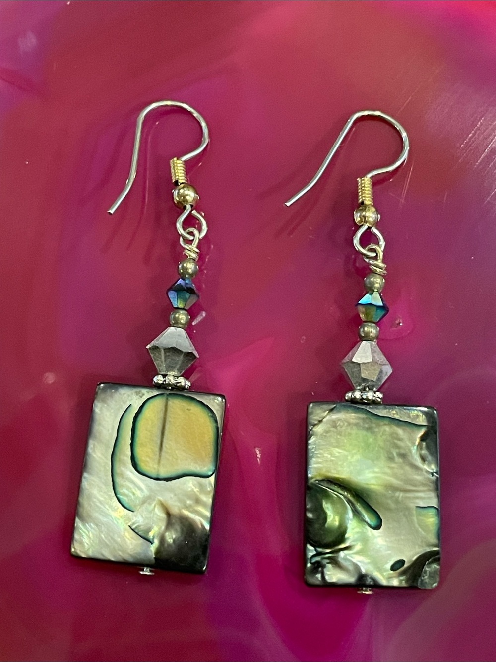 Abalone & Crystal Pierced Earrings #8977
